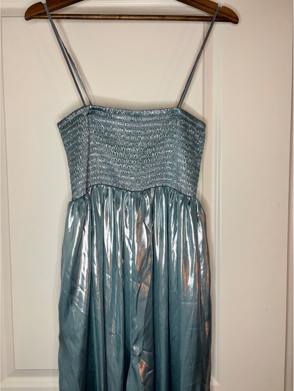 Aqua Blue Smocked Metallic Wide Leg Jumpsuit [COPY]